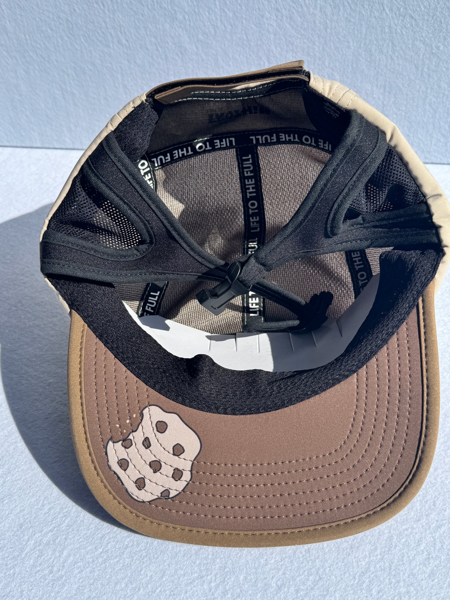 Choc Chip - 5 panel surf cap with permanent chin strap