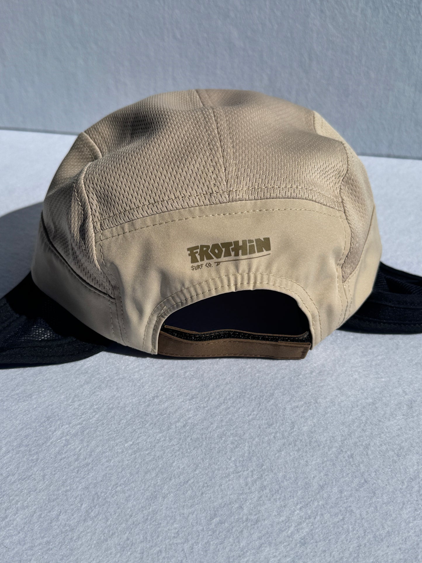Choc Chip - 5 panel surf cap with permanent chin strap