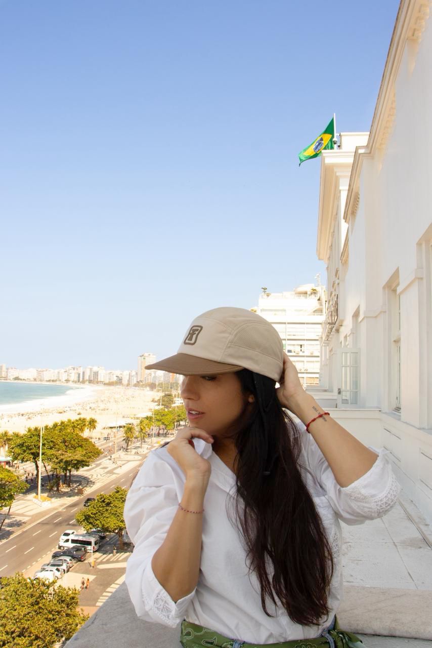 Choc Chip - 5 panel surf cap with permanent chin strap