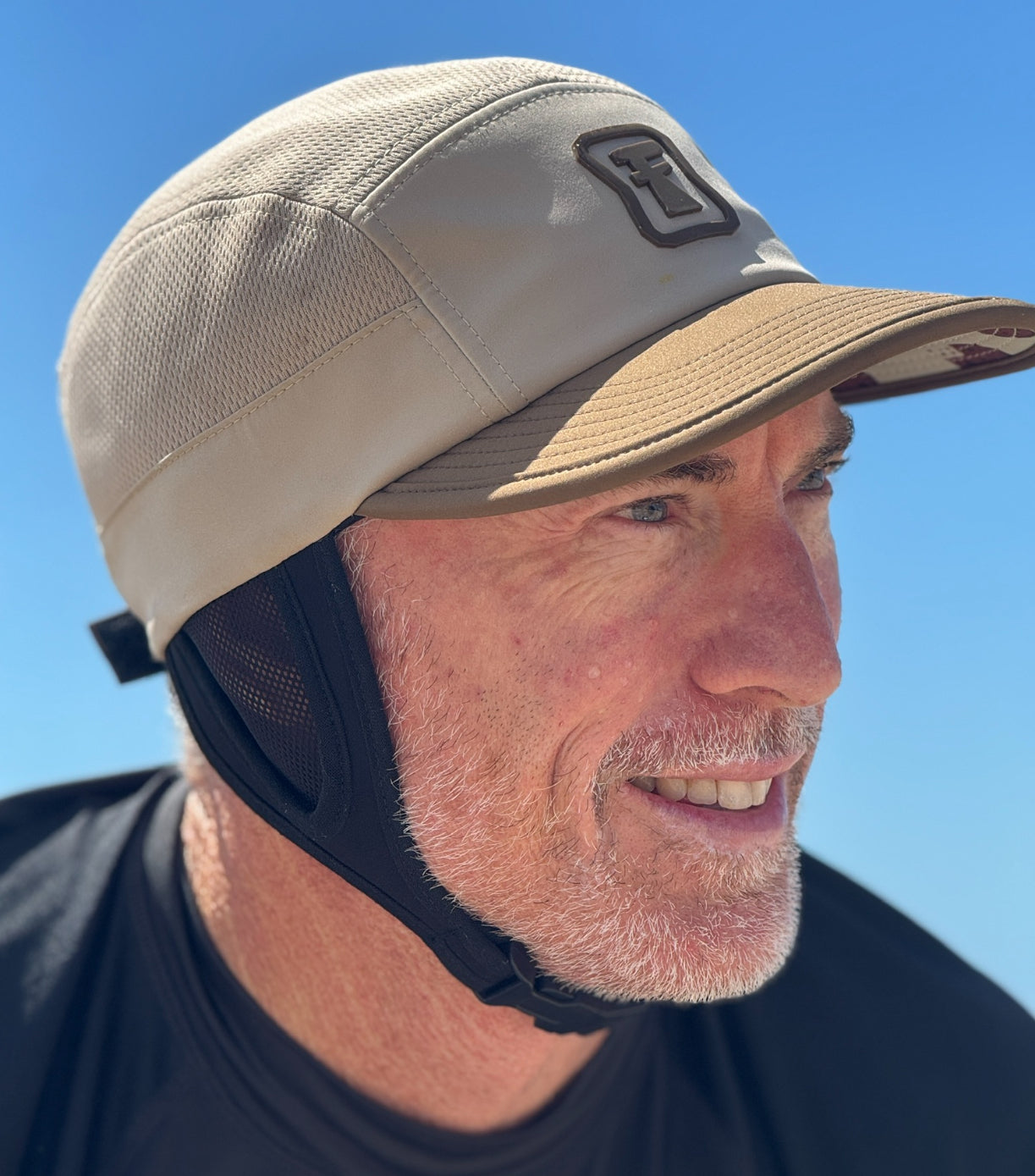 Choc Chip - 5 panel surf cap with permanent chin strap