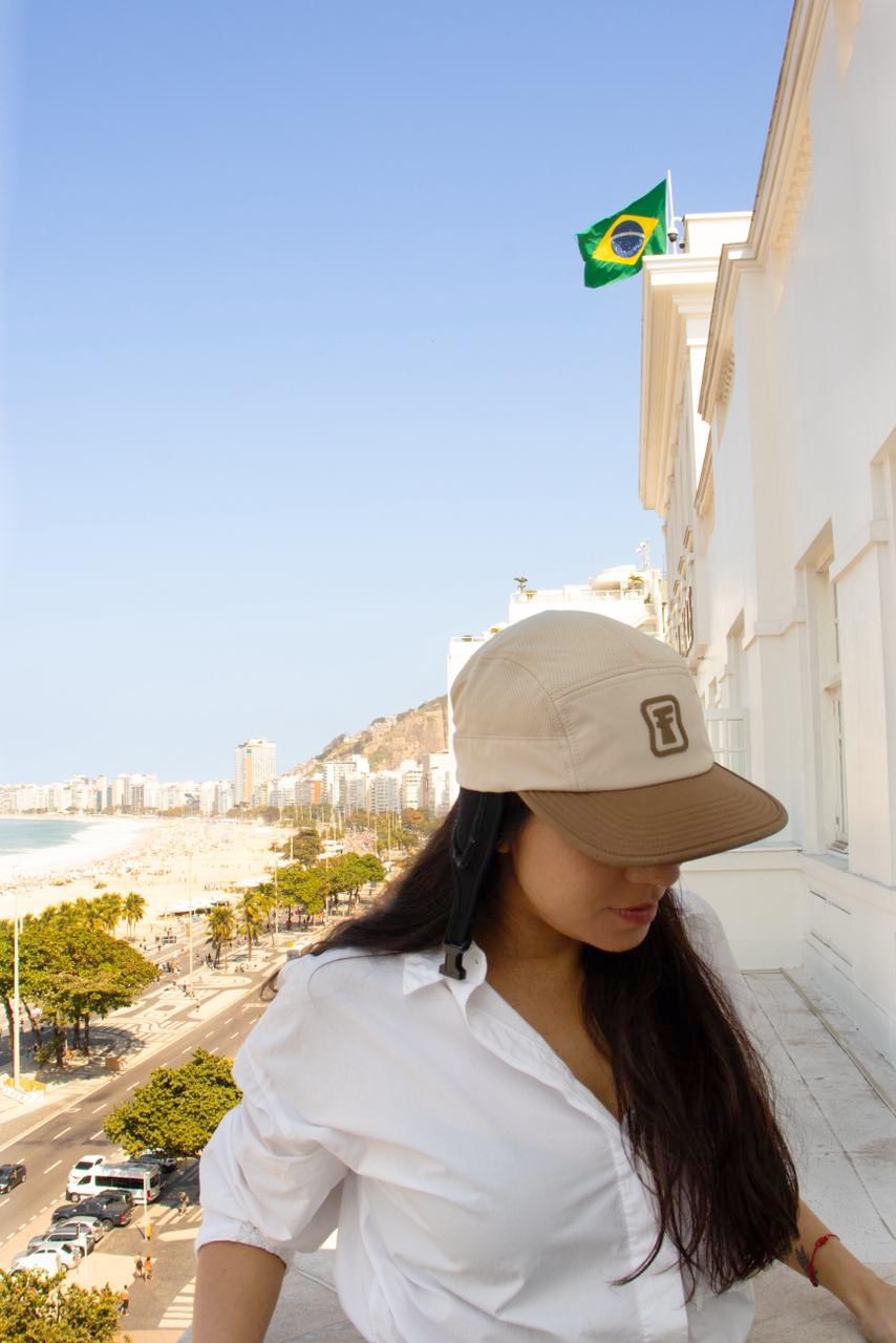 Choc Chip - 5 panel surf cap with permanent chin strap