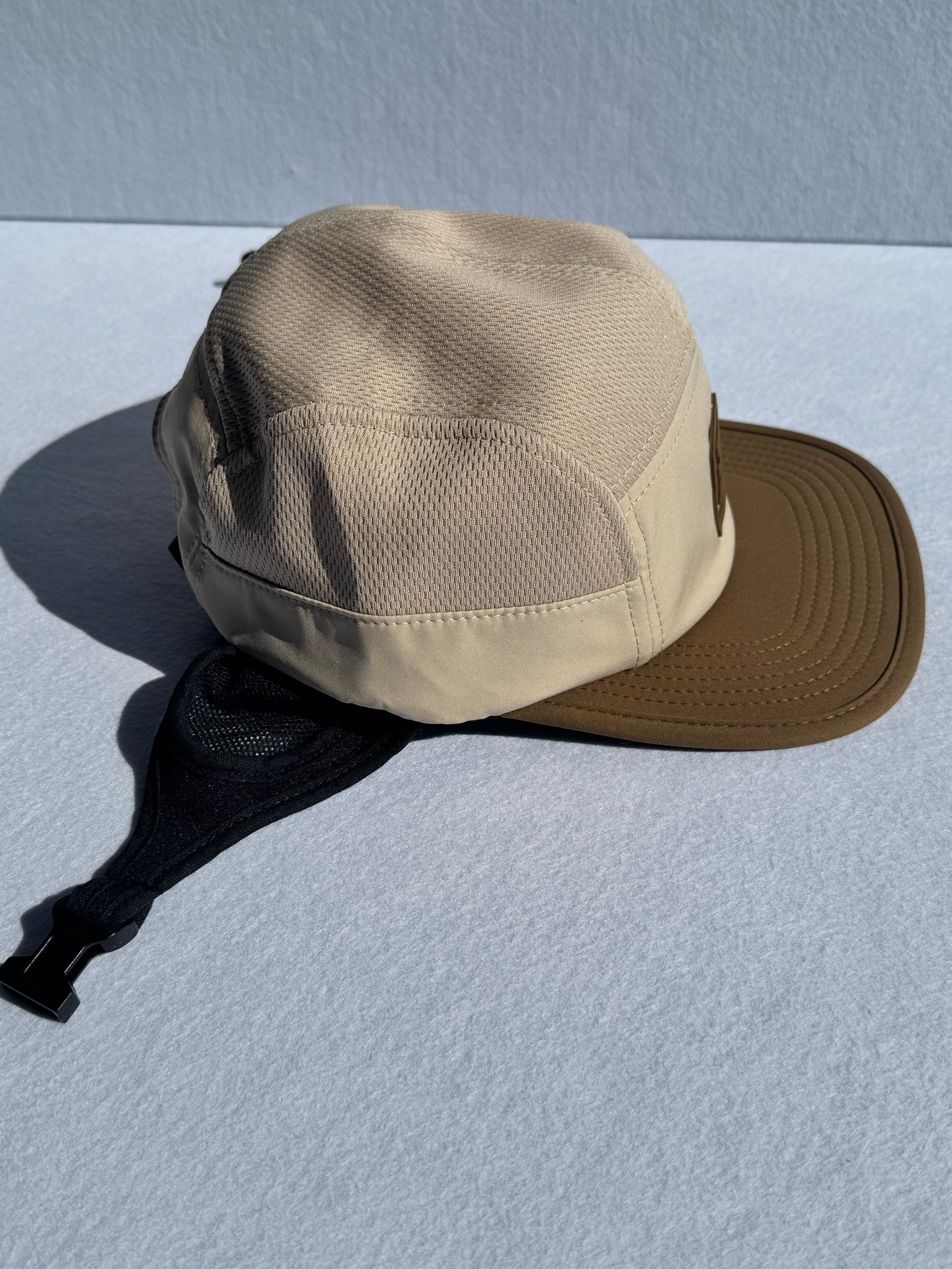 Choc Chip - 5 panel surf cap with permanent chin strap