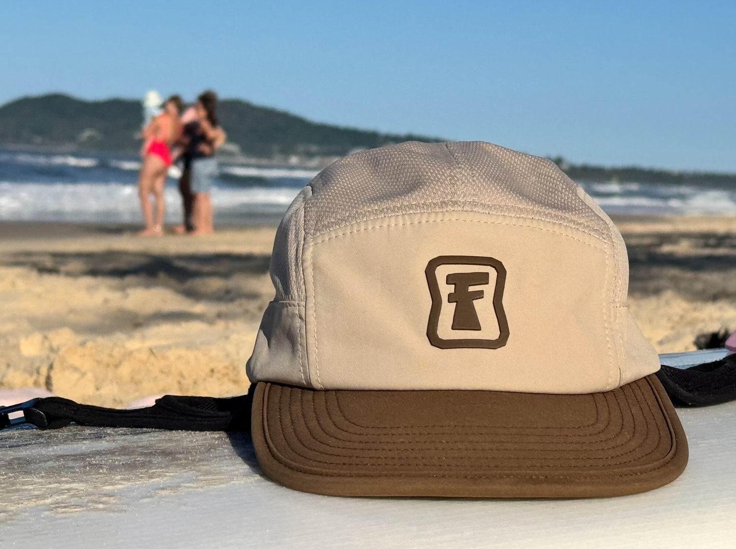 Choc Chip - 5 panel surf cap with permanent chin strap