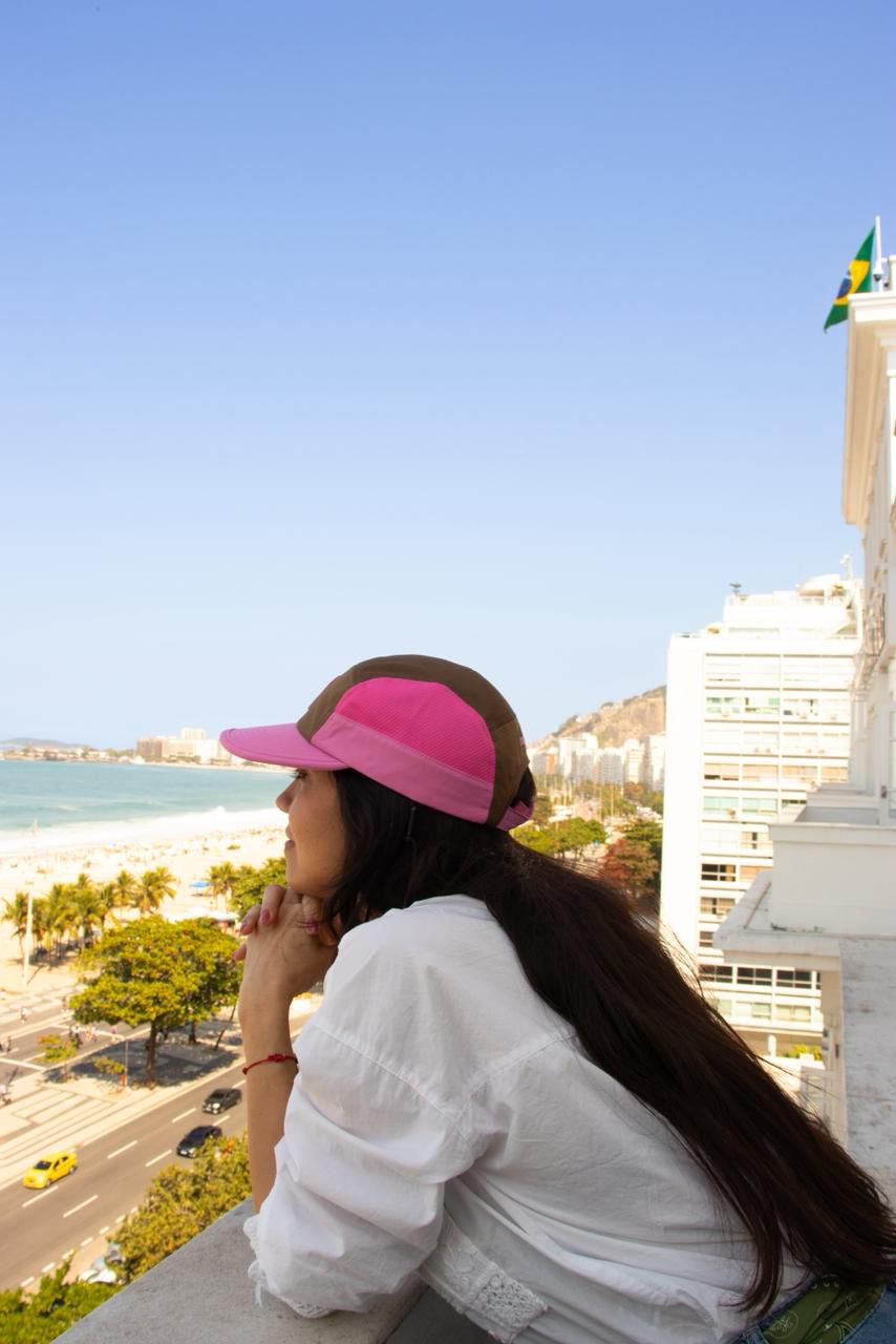 Cherry Choc - 5 panel surf cap with removable chin strap