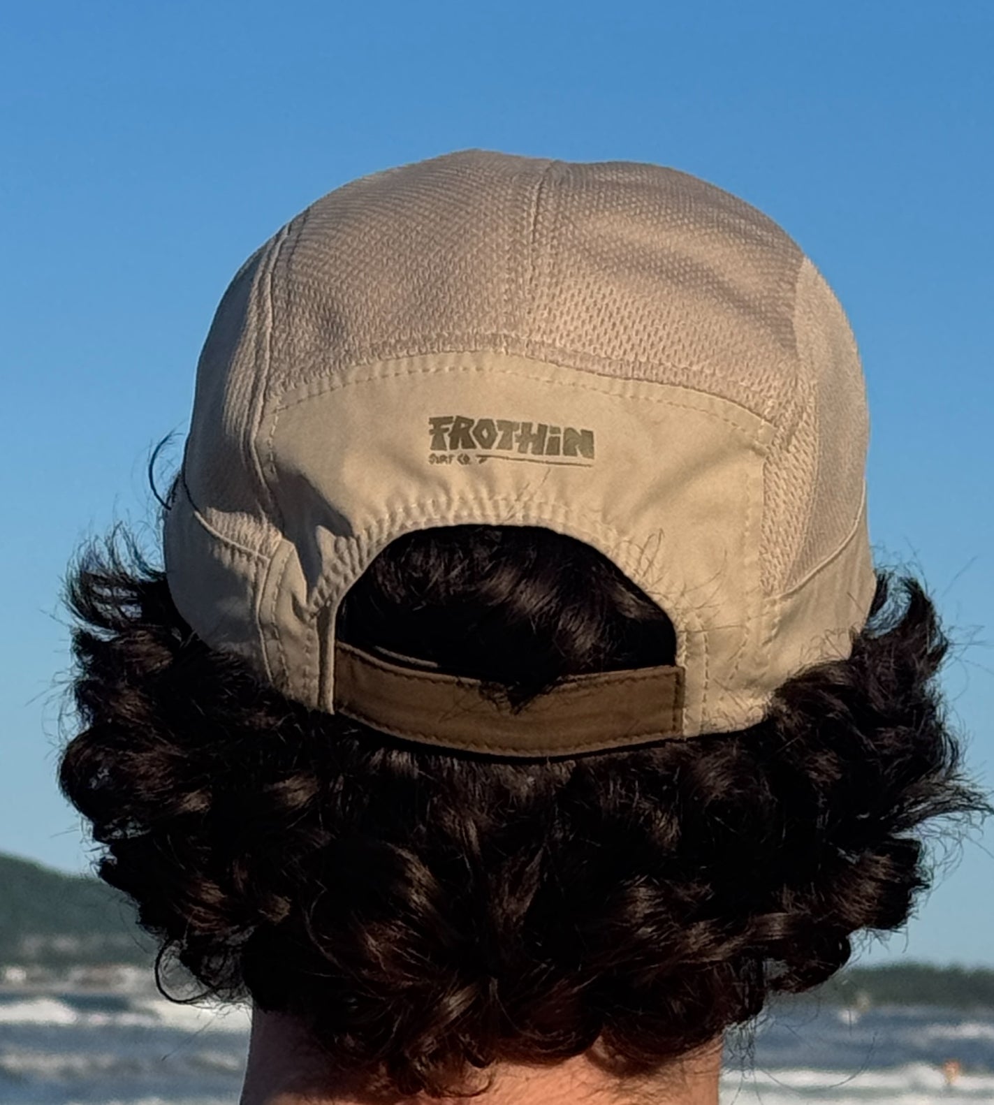 Choc Chip - 5 panel surf cap with permanent chin strap