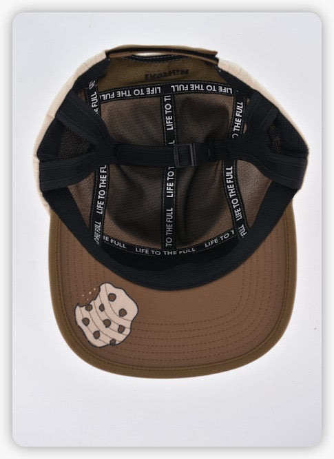 Choc Chip - 5 panel surf cap with permanent chin strap