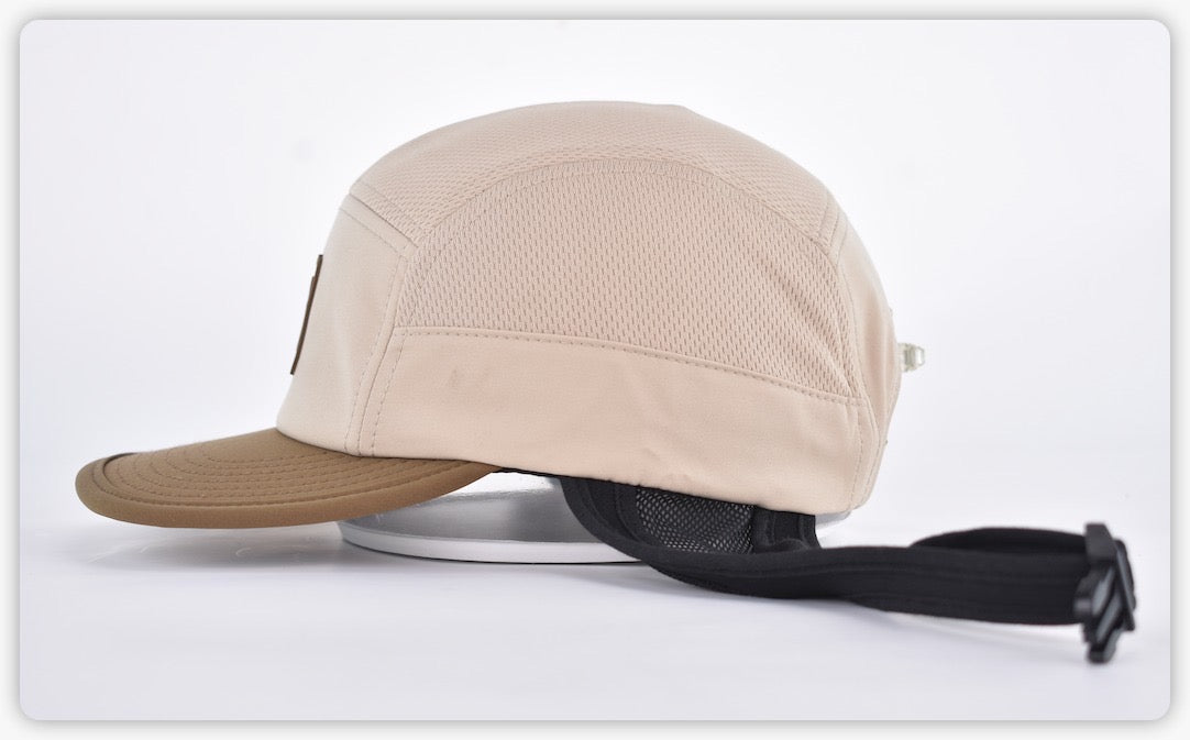 Choc Chip - 5 panel surf cap with permanent chin strap