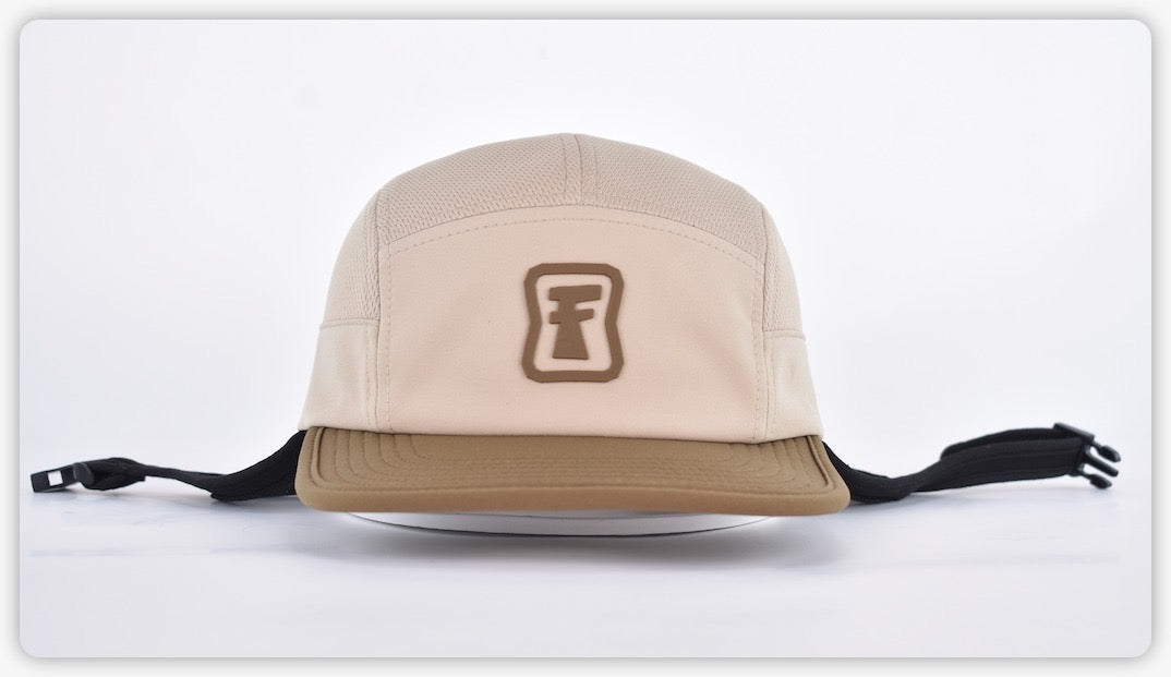 Choc Chip - 5 panel surf cap with permanent chin strap